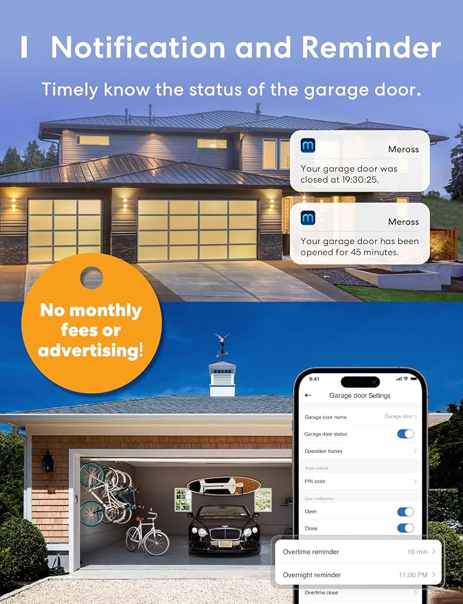 meross Smart WiFi Garage Door Opener Remote Work with Alexa and Google | Compatible with SmartThings, App and Voice Control, Auto Close, Easy to install, No Hub Needed, Non-HomeKit Version