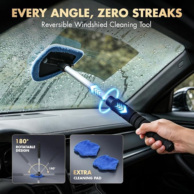 VCANENERGY 29PCS Car Cleaning Kit Interior Detailing for Men Women（Blue） | 17000PA High Power Handheld Cordless Car Vacuum Rechargeable, Detailing Brush Set, Windshield Cleaner Tool, Tire Brush