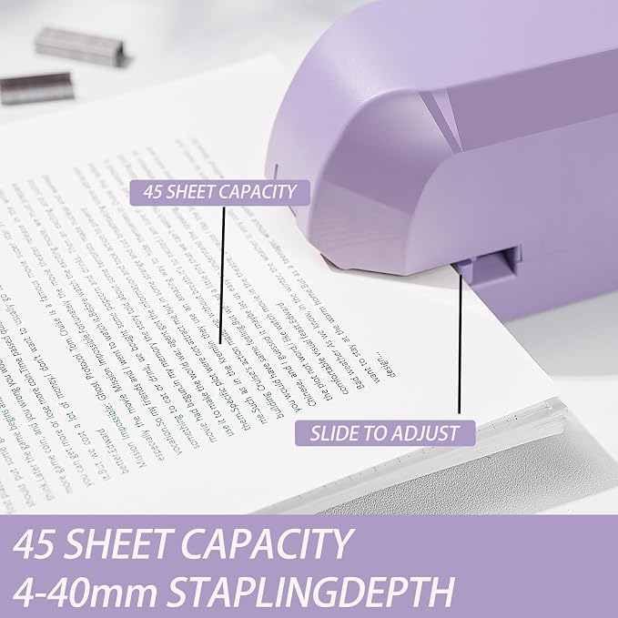 Heavy Duty Electric Stapler Value Pack, 45 Sheet Capacity, Includes 1500 Staples & Staple Remover, No-Jam, Faster Stapling, Automatic Stapler Desktop,AC Adapter Powered (Purple)