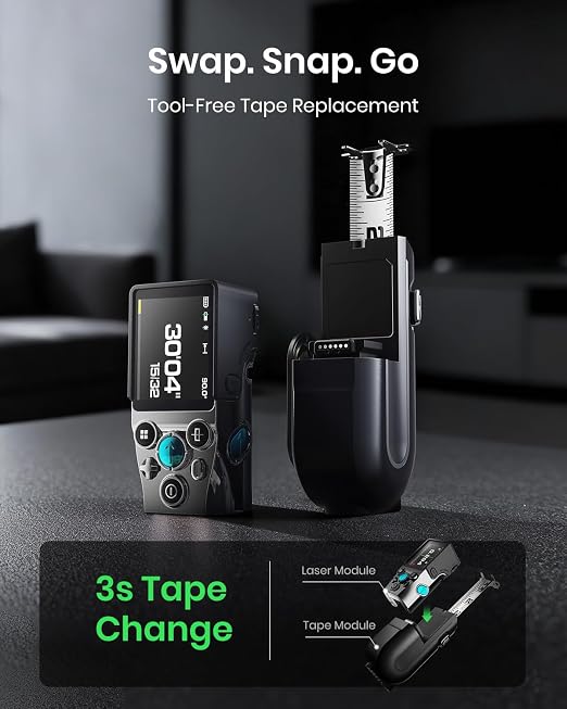 MiLESEEY XTAPE1 Digital Tape Measure with Laser, Unique Gifts for Men, 1/32" Accurate Auto Lock Tape Measuring Tool with Green Aligning Laser, Replaceable Tape Modular, P2P, Real-Time Data Sync