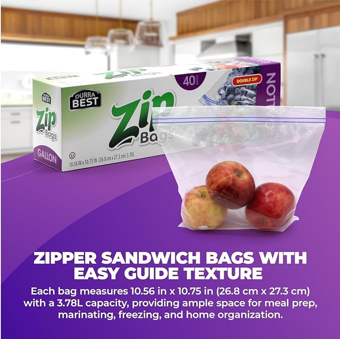1 Gallon Storage Zip Bags - 80 Count | Large Resealable Freezer & Food Storage Bags | Leak-Resistant BPA-Free Durable Zip Seal for Meal Prep, Bulk Food & Kitchen Organization | DURRA BEST