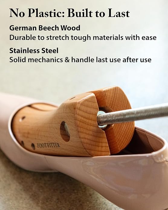 FootFitter High Heel Shoe Stretcher for Tight 1–3 Inch Heels & Pumps | Widens Tight & Narrow Pumps Up to 1/2 Size, Adds Targeted Pressure Relief for Painful Heel Areas with Metal Spot Plugs
