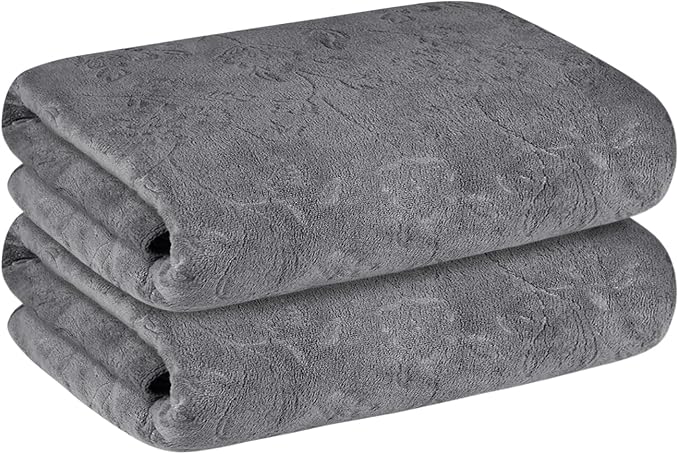 JML Oversized Microfiber Bath Towels, 30" x 60", 4 Pack, Grey Floral, | Hanging Loop, Soft, Absorbent, Quick Dry for Shower, Sauna, Salon Hair Wrap