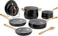 Cuisinart Culinary Ceramic Cookware Set, Dishwasher Safe Nonstick Pots and Pans, 10 Piece Kitchen Cookware Set for Home Cooking, Easy & Clean Design, Black, 34CG-10BK