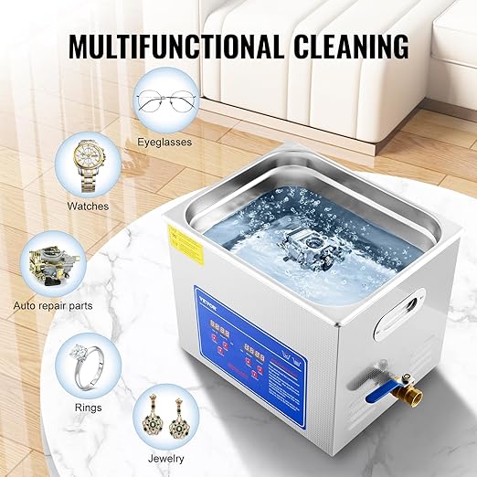 VEVOR 10L Professional Sonic Cleaning, Stainless Steel Industrial Machine with Digital Timer & Heater, Ideal for Jewelry, Dentures, Instruments, and Industrial Parts, 110V, FCC/CE/RoHS Certified