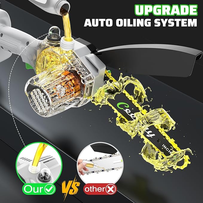 CEEPUY Mini Chainsaw, 6 Inch Portable Electric Chainsaw with 2 Batterys/Automatic Oiler/Security Lock/Powered Small Handheld Saw for Trees Branches Trimming