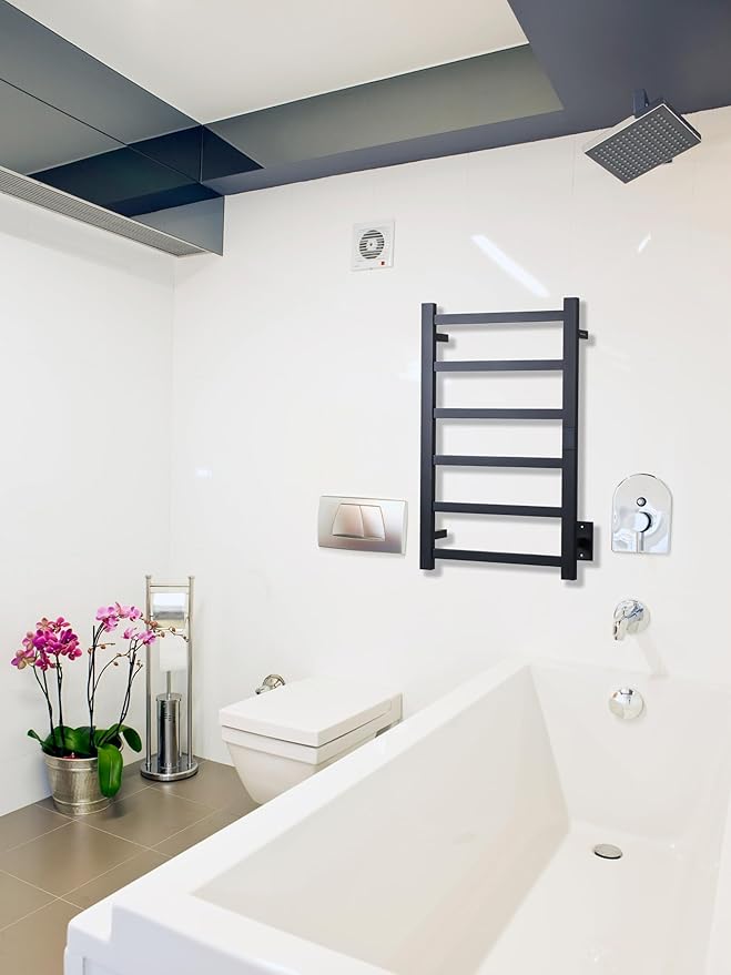 Topdattion Smart Wireless Electric Towel Warmer | Blade Thin 6 Bar Design | Hardwired & Plug-in | Alexa & Google Home Compatible | Matte Black Finish