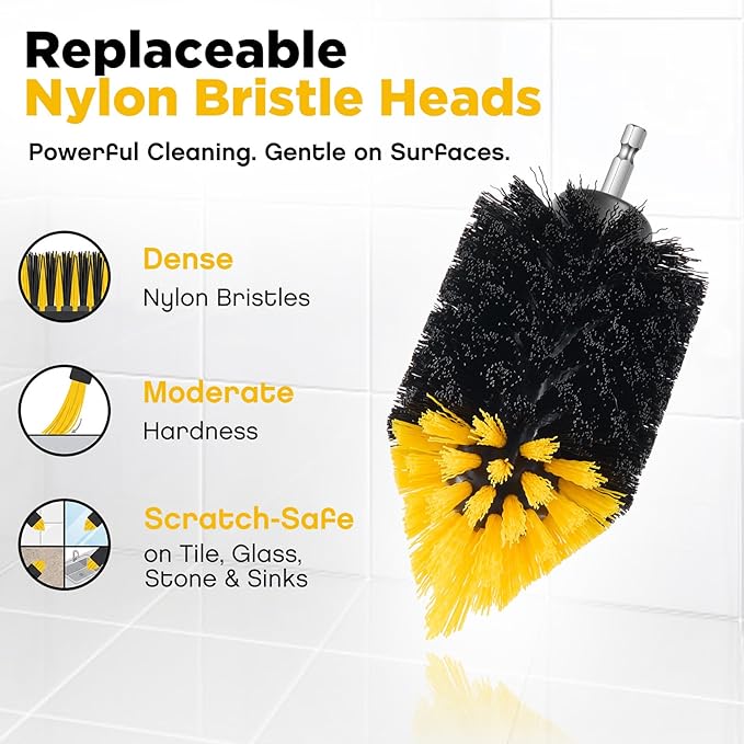 Domensi 10 Pack Tile Corner Drill Brush Heads Bulk, 1/4 Inch Hex Shank Nylon Drill Brush Attachments for Grout Shower Door Tracks Bathroom Kitchen Bathtub Sink Tiles Corner Cleaning