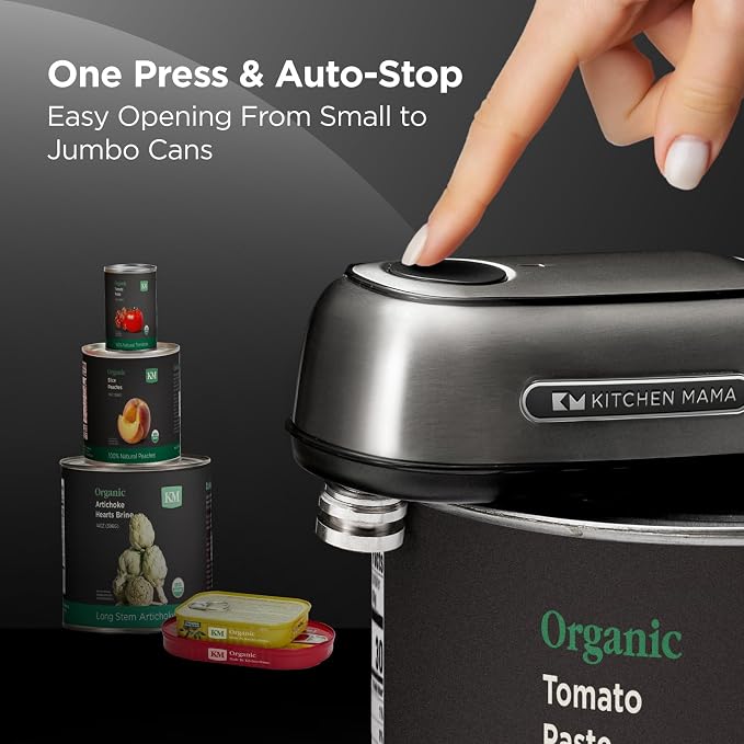Kitchen Mama Orbit One Stainless Steel Rechargeable Electric Can Opener | Hands-free, USB-C Charging, Automatic Stop, Smooth Edge, Heavy Duty