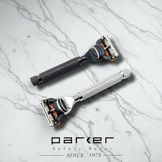 Parker Fusion Compatible Razor, Chrome Weighted Metal Handle | Weighted Chrome Metal Handle For Balanced Control; Compatible With Gillette Fusion Cartridges And Includes One Cartridge