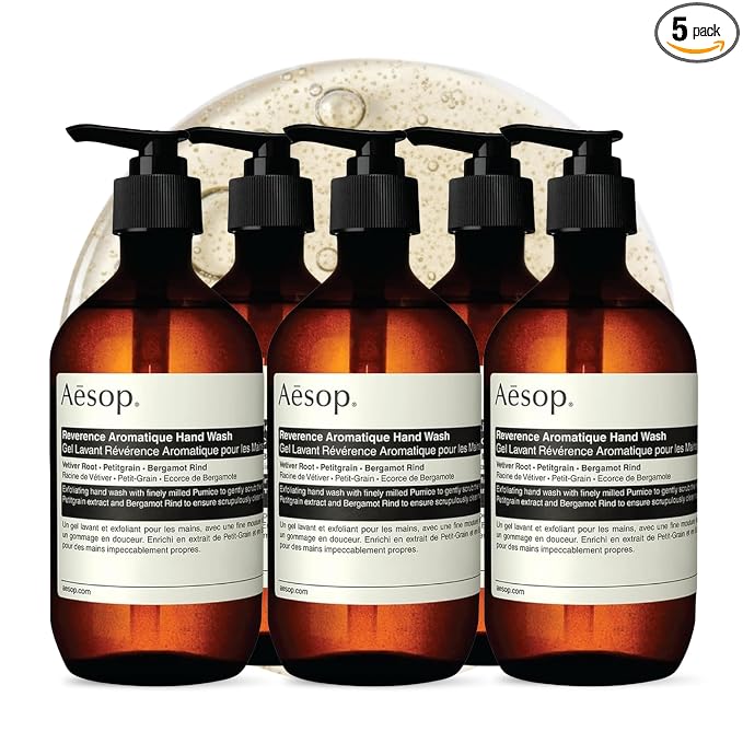Aesop Reverence Aromatique Exfoliating Hand Wash | Exfoliating Hand Soap with Finely Milled Pumice | Gentle Cleanser & Skin-Smoothing Formula with Vetiver & Bergamot | 500mL / 16.9 oz (Pack of 5)