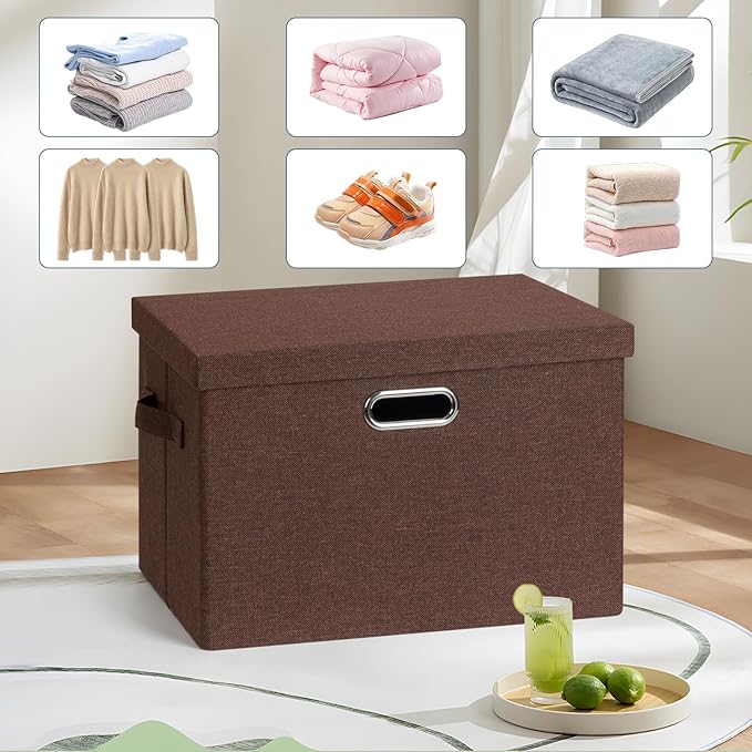 Graciadeco Large 17" 36 Quart Collapsible Stackable Storage Bins with Lids, 3 Packs Dark red Foldable Fabric Closet Storage Boxes with Lids, Heavy-duty Linen Cube Baskets(17x12x11)
