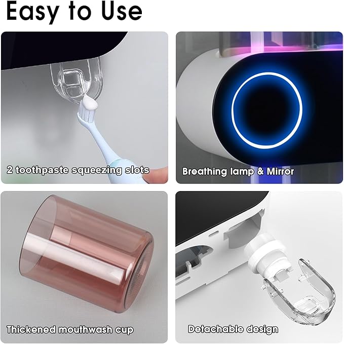 iHave Toothbrush Holders for Bathrooms, UV Toothbrush Sanitizer and Holder Smart Home Bathroom Accessories, 2 Cups Electric Toothbrush Holder Wall Mounted with Toothpaste Dispenser Bathroom Decor