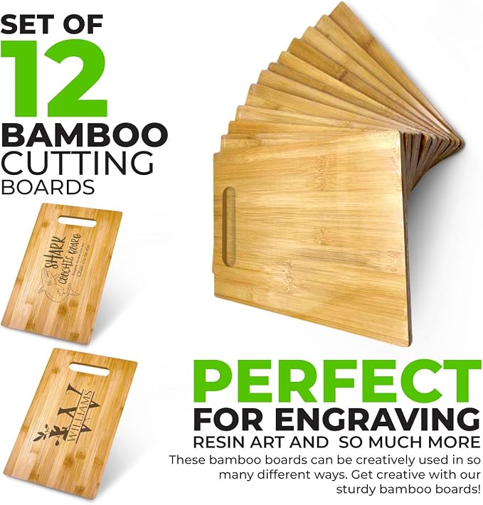 Bulk Plain Bamboo Cutting Board (Set of 12) | For Customized, Personalized Engraving Purpose | Wholesale Premium Blank Bamboo Board (Rectangular 12" X 9")