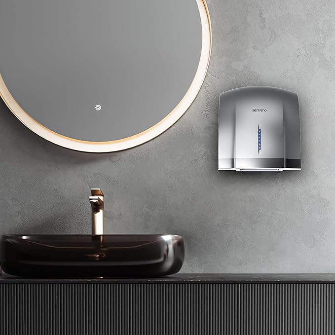 Commercial Hand Dryer Electric Compact Hand Dryer for Bathrooms Commercial 1800W High Speed Hand Dryer with Hot Cold Air and Noise Reduction 110V Silver