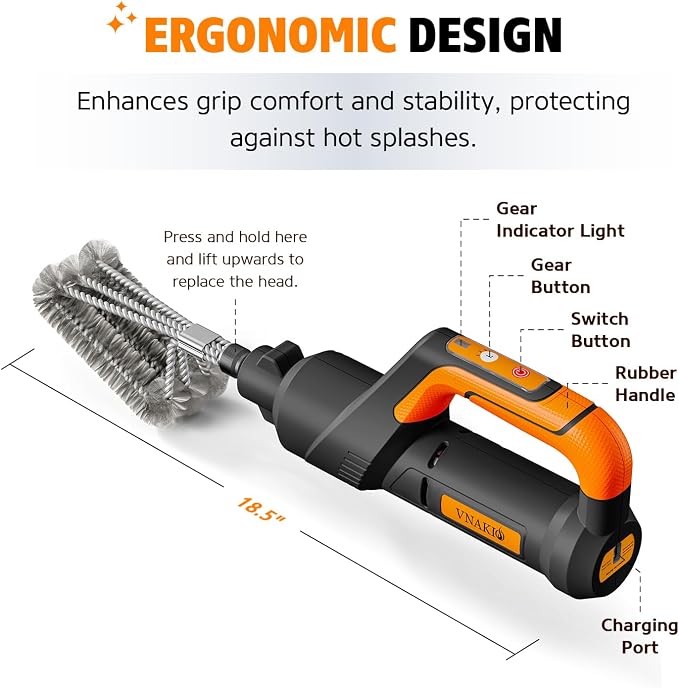 Electric Grill Brush BBQ Cleaner - Grill Cleaner, Grill Brush for Outdoor Grill, BBQ Grill Brush, 940 RPM Electric Grill Cleaner, 3 Speed Modes, Compatible with Weber, Char-Broil, Traeger & More