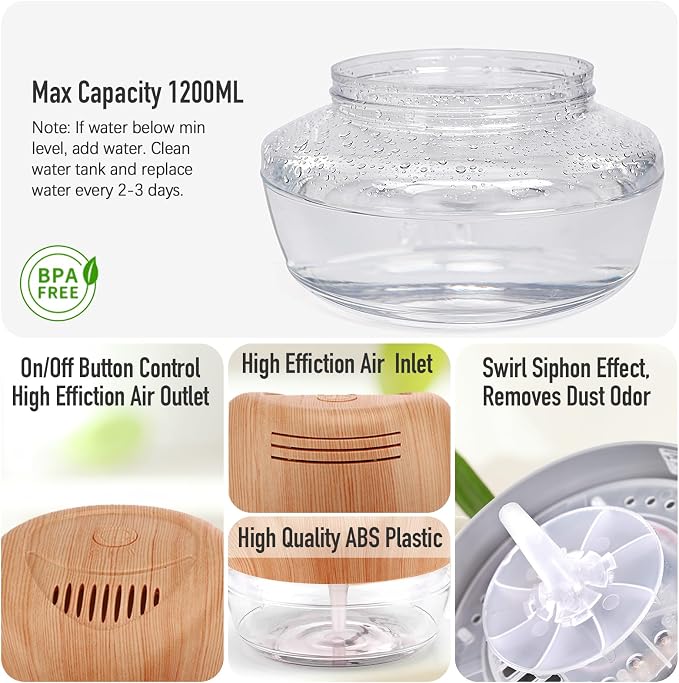 Water-Based Purifier Air Washer, Air Revitalizer & Freshener, Air Fresher with 7 LED Color Changing Light for Rooms (LightYellow)
