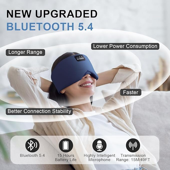 LC-dolida Bluetooth 5.4 Sleep Mask, Ice Silk Sleep Headphones for Side Sleepers, Adjustable Blackout Eye Mask with Bluetooth Headphones, Ultra-Soft Sleeping Mask for Women & Travel (Navy)