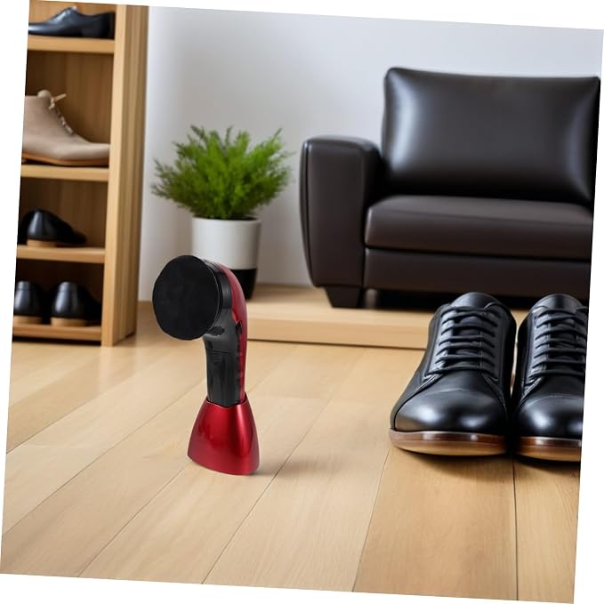 Electric Shoe Polishing Brush Kit with Replacement Brush Head | 710 Red Dual Power, Fiber Sponge Plastic Build, Office and Home Use, Portable Design with Interchangeable Heads