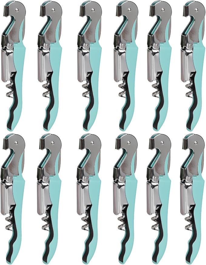 RECUTMS Wine Opener Pack 12 Pack Corkscrews for Wine Bottles Heavy Duty Stainless Steel with Foil Cutter Small Stainless Steel Gift for Home Wedding Party Bartenders Servers Waiter（cyan-blue）