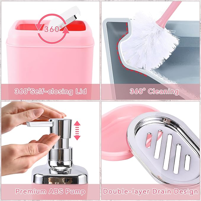 XLHOMO Bathroom Accessory Set–Bathroom Sets with Shower Curtain and Rugs, Non Slip Bathroom Rugs Super Absorbent, Pink Ombre Waterproof Shower Curtain with Hooks, Pink Bathroom Sets Complete for Home