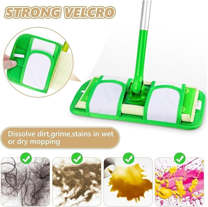 6PCS Reusable Mop Pads,Compatible For Swiffer， Sweeper Mops Washable Microfiber Wet Pads Refills Dry Sweeping Cloths