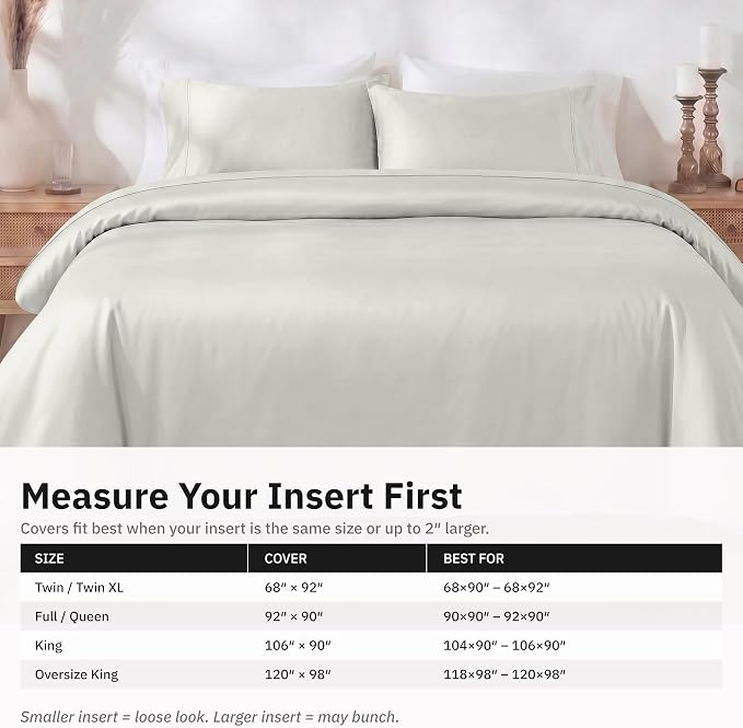 California Design Den 3 Pc King Size Duvet Cover Set -Winner Good Housekeeping Best Bedding Awards 2025, 400 Thread Count Sateen 100% Cotton Bedding Duvet Covers - Ivory (Pale Tone)