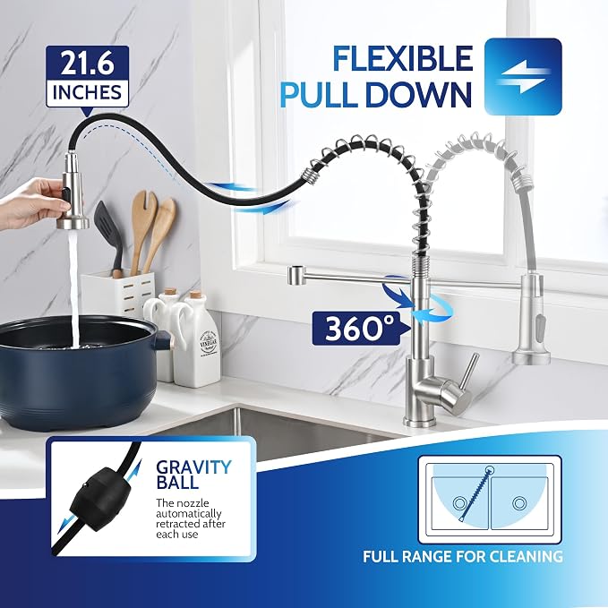 LUFEIDRA Touchless Kitchen Faucet with Pull Down Sprayer-Brushed Nickel Kitchen Faucet with Side Motion Sensor, Smart Hands-Free Spring Kitchen Sink Faucet for Modern Rv Outdoor Laundry Bar Sink