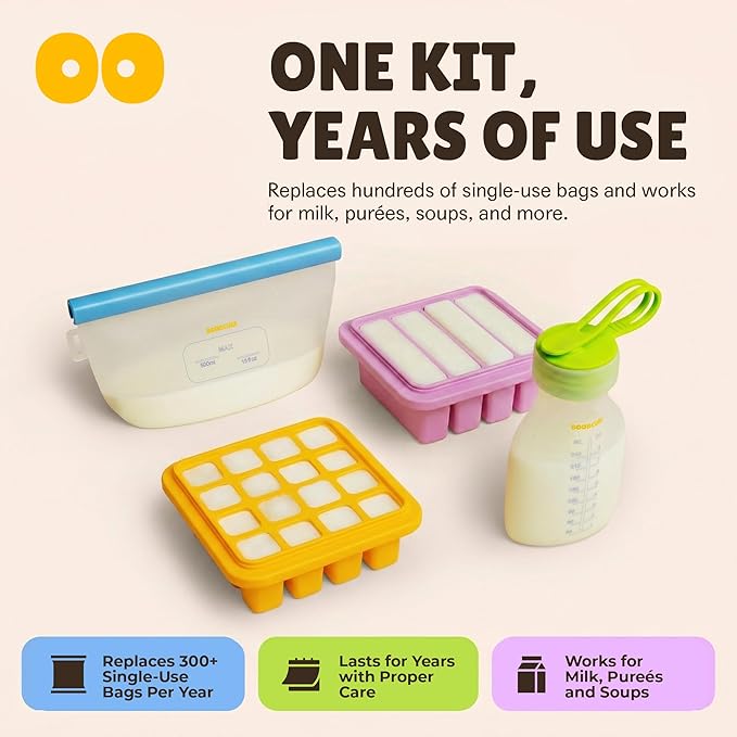 Breastmilk Storage Reusable Freezer Trays with Lid | Baby Food Cube 4pcs Complete Kit | 16 and 4-Cubes Silicone Durable Ultra Leak-Proof