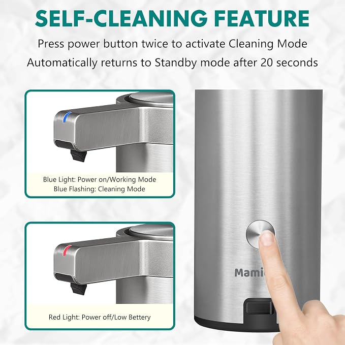 Automatic Soap Dispenser Stainless Steel with Sensor Infrared Soap Dispenser Electric IPX5 Waterproof USB-C Charging Motion Sensor for Kitchen & Bathroom (Silver - Wall Mount)