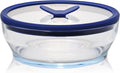 Anyday 4-Cup Glass Food Storage with Lid (Clear Blueberry) | Round Shallow Dish, Plastic-Free Meal Prep, Microwave Steamer, Stackable Airtight Container, for Microwave-Safe Reheating