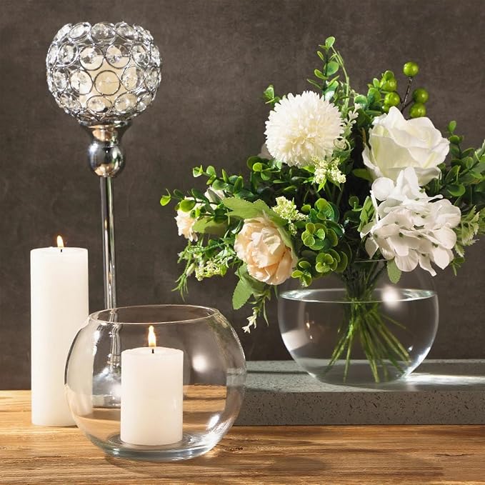 Sawysine 12 Pcs Bubble Bowl Vase Centerpiece 6''W x 5''H Round Glass Flower Vase Bulk Clear Terrarium Fish Bowl for Wedding Event Goldfish Planter Floral Centerpiece Office Home Decor