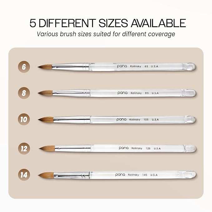 PANA Pure Kolinsky Hair Acrylic Nail Brush - Oval Crimped Shape Silver Ferrule w/Clear Acrylic Handle (Size 10) - Nail Extension Manicure Pedicure Salon Beginner Professional