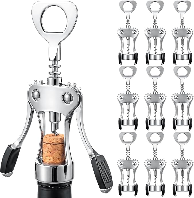 Hushee 10 Pcs Wing Corkscrew Opener, Zinc Alloy Heavy Duty Multifunctional Wine Bottle Opener for Restaurant, Bar, Waiters, Ideal for Wedding Shower Party Favors Gifts (Silicone,Silver)