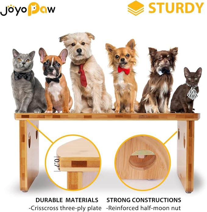 Elevated Dog Bowls, Bamboo Raised Dog Bowl for Medium Dogs, with 2 Stainless Steel Bowls (7'' Tall-40 oz Bowl)