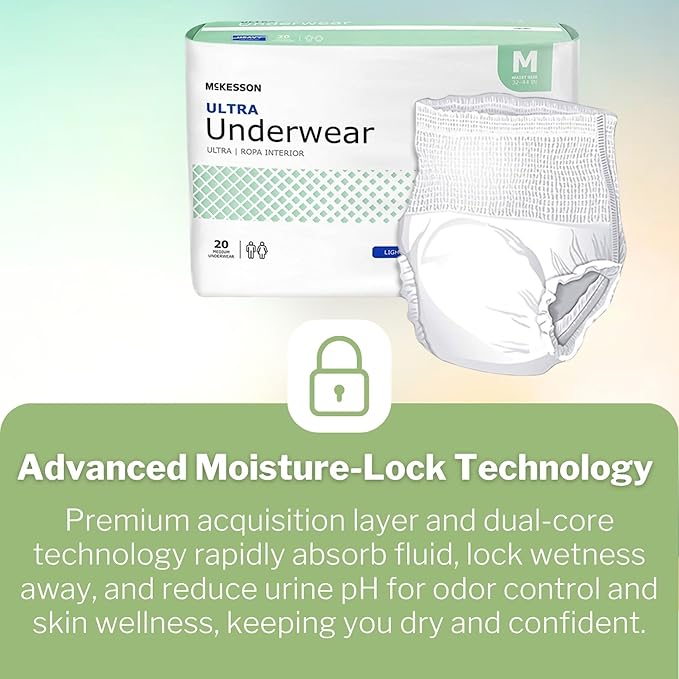 McKesson Ultra Adult Incontinence Underwear, [80 Count], Heavy Absorbency, Medium, 32-44 in. Unisex Bladder Leak Protection, Pull-On Style with Tear-Away Sides, Postpartum and Incontinence Support