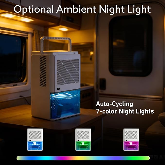 Dehumidifier 58W Compact Quiet Effective Double Cores for Home. 68OZ Water Tank, Sleep Mode, Auto Shut-Off, Delay-Off Timer, Night Light, for Bathroom Bedroom RV Camper Closet or any Small Space