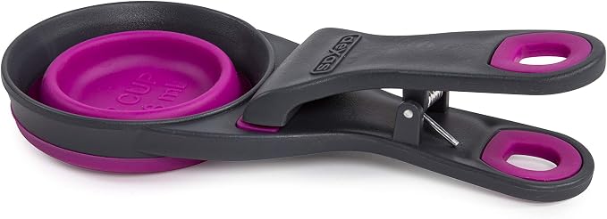 Dexas Popware for Pets Collapsible Klip Scoop, 3-in-1 Pet Food Scoop, Measuring Cup and Bag Clip, 1/2 Cup Capacity, Fuchsia