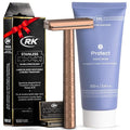 Henson Shaving Razor - Copper Double Edge Safety Razor with 5 Spare Blades, Henson Shave Cream, 100 pack RK Shaving Double Edge Razor Blades