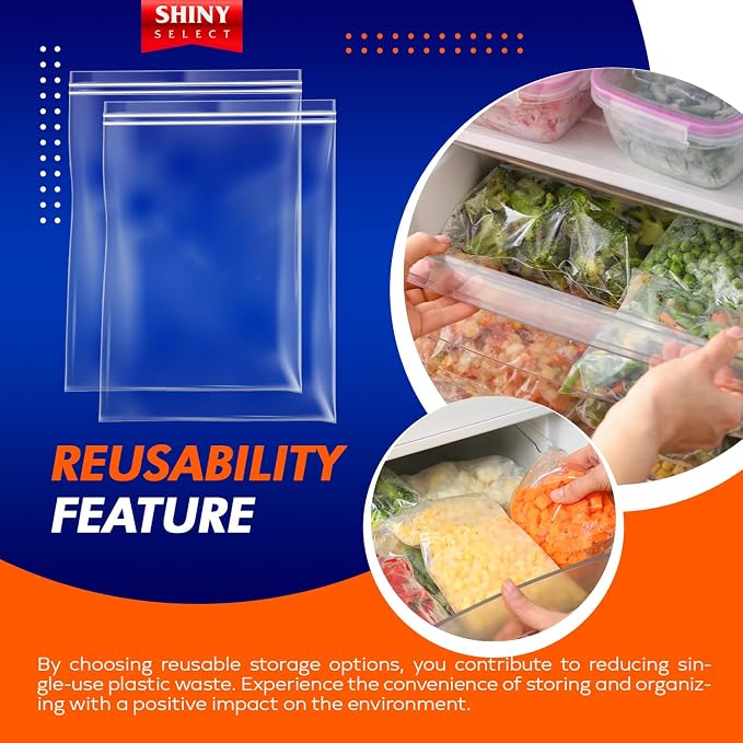 25 count – Extra Large Storage Bags with Double Zipper Top, 5 Gallon, Jumbo Reusable Freezer Bags for Food, Clear Plastic Bags for Clothes, Storage and Travel, 18” x 24”, 2 Mil Thick