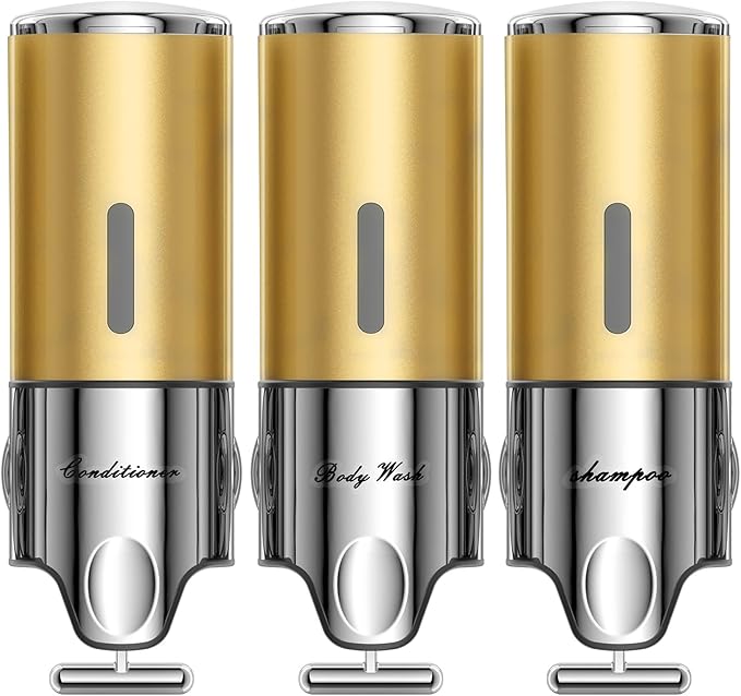 EXIN DECHEN Shampoo and Conditioner Dispenser(Triple x 16.9 oz,Golden) | Easy Installation,Wall-Mounted,Bottle Separable,Large Capacity,Shower Shampoo Conditioner Body Wash Dispenser for Bathroom