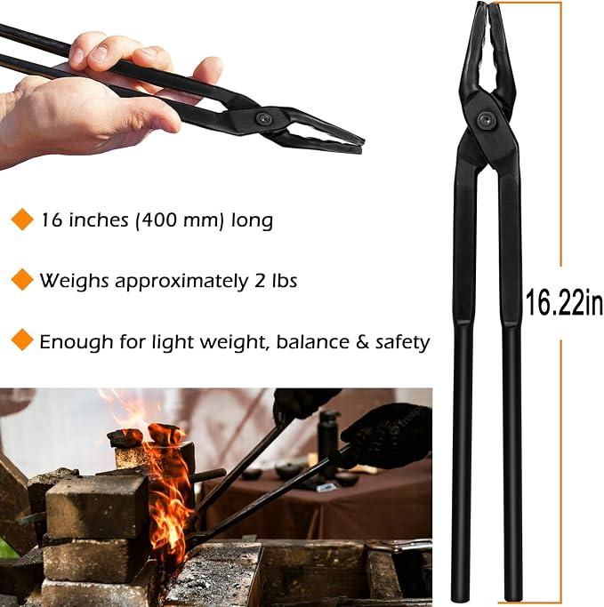 Upgraded Blacksmith Wolf Jaw Tong & Professional Blacksmiths’ Hammer Set, Replace Cross-Peen Swedish Pattern Hammer (16 inch set)