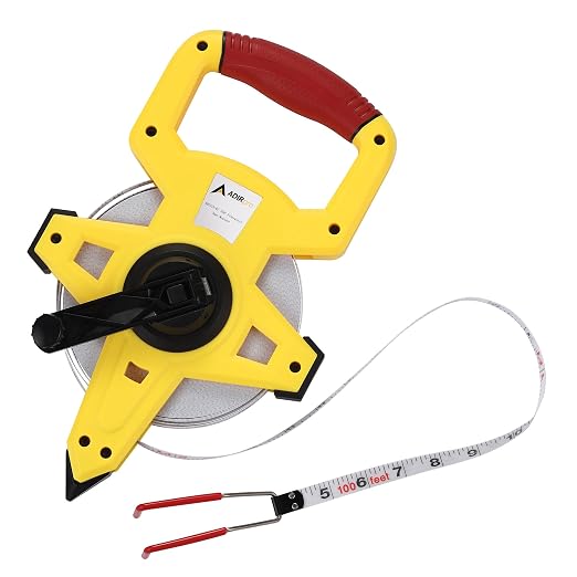 AdirPro 100 ft Fiberglass Measuring Tape | Appraiser's Tape Rule with Extra-Large Metal End Hook | Ideal for Surveyors, Appraisers & Landscapers