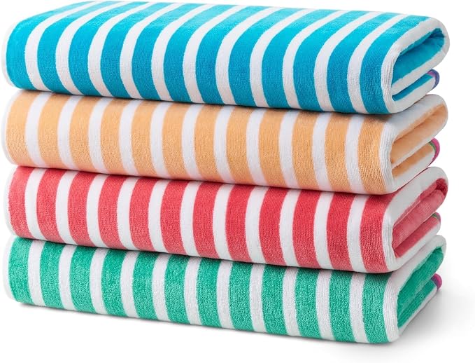 Kaufman - Colorful Racing Striped Beach & Pool Towel - Extra Large Beach Towel - Soft & Absorbent 100% Cotton Towels - Assorted Colors - 30" x 60" - 480 Pack