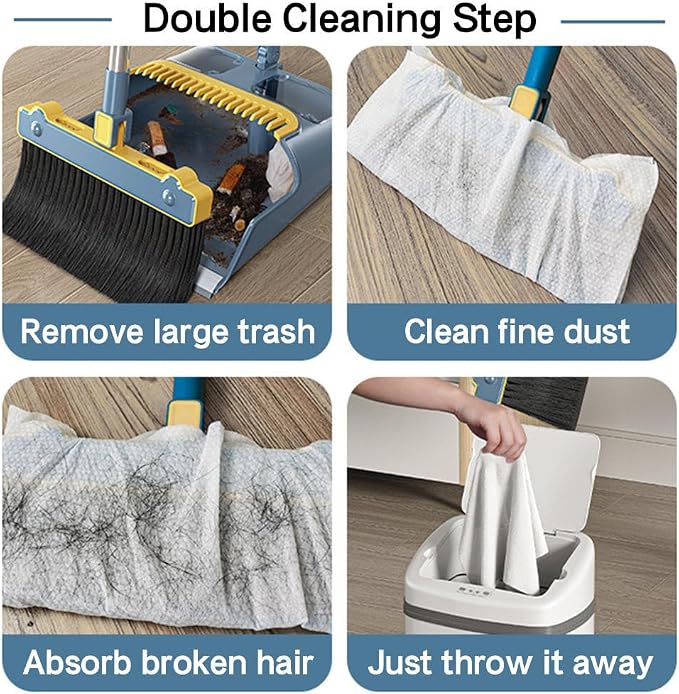 VINGAA Broom and Dustpan Set,Standing Broom and Dustpan Set,Broom and Dust Pan Set with Long Handle,180° Rotating Broom Dustpan Set,Broom and Dustpan Set for Home,for Indoor and Outdoor Use, White