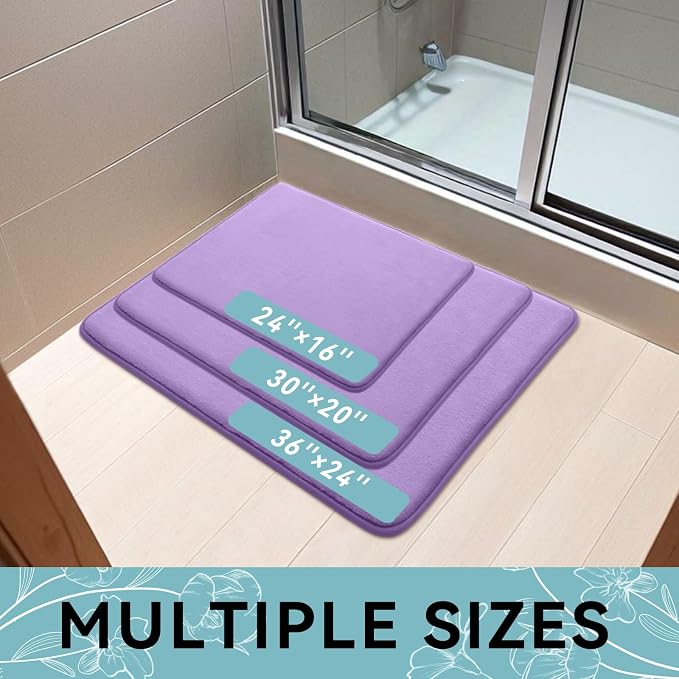 Smiry Memory Foam Bath Mat 36x24, Extra Soft and Absorbent Bathroom Mats, Non Slip Washable Carpet for Floor, Shower and Tub, Purple