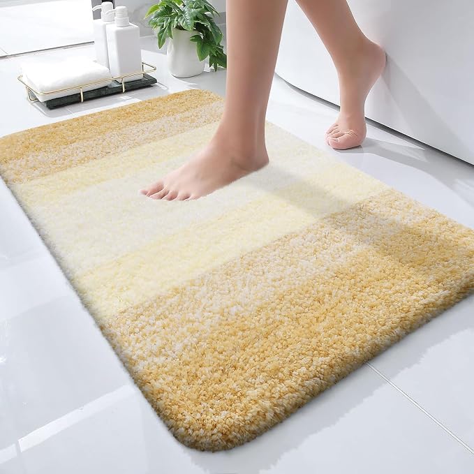 OLANLY Small Bathroom Rugs Mat 24x16, Extra Soft Absorbent Microfiber Bath Rugs, Rubber Backing, Quick Dry, Washable Bath Mats for Bathroom Floor, Tub and Shower, Home Decor Accessories, Light Yellow