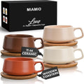 MIAMIO - Cappuccino Cup Set of 4, Ceramic (11oz) - Luxe (Beige Pastel) | Ceramic cappuccino cups and saucers, wide latte cups and mugs for Americano, 4-piece set of ceramic cups, dishwasher safe