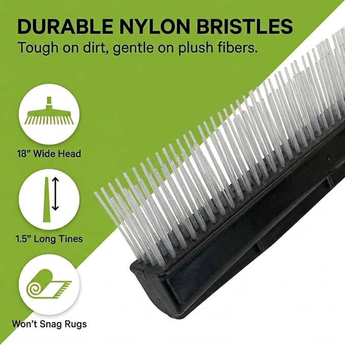 Room Groom Carpet Rake and Groomer with Telescoping 54 Inch Adjustable Handle, Portable Design, Carpet Brush Ideal for Pet Hair, Refreshing High Pile Carpets, Rugs, and Artificial Turf