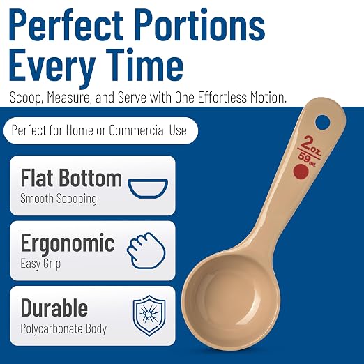 Carlisle FoodService Products CFS 432406 Solid Short Handle Portion Control Spoon, 2 oz, Beige (Pack of 12)